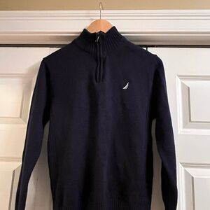 Nautica Navy Quarter-Zip Mock Neck Sweater with White Logo